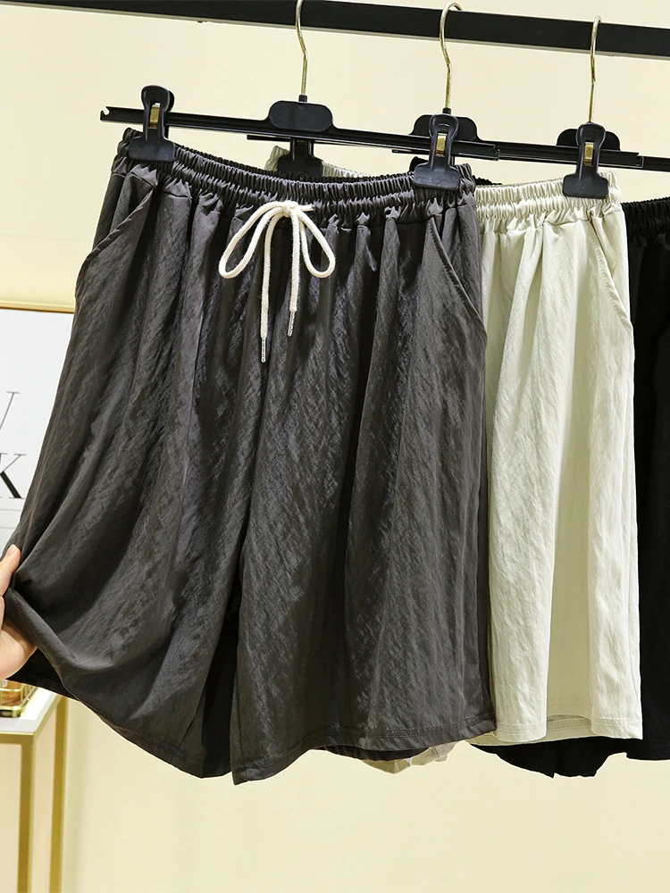 

Casual Loose Women's Short Pants Summer Home Sleepwear Thin Wide Leg Pants High Waist Short Length Multi-Functional Air Condi...