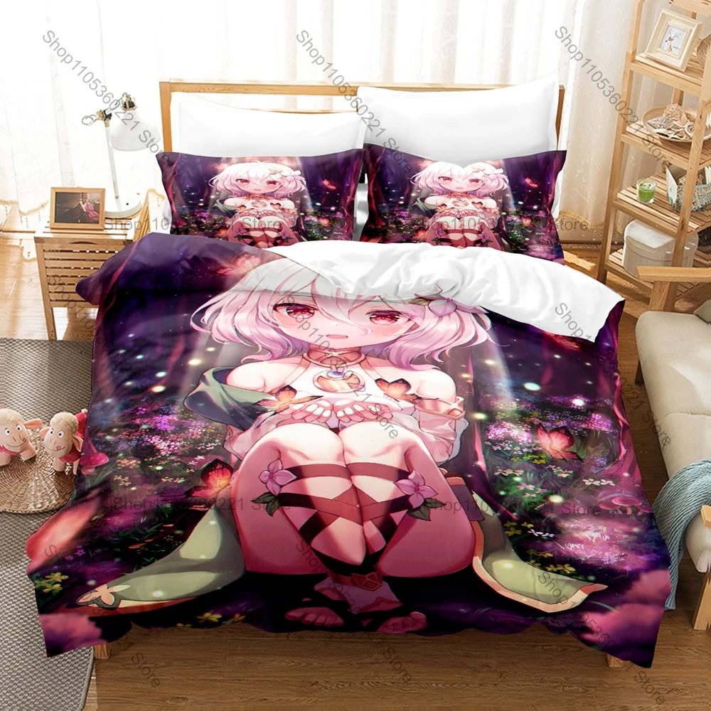 Kokkoro Fresh Forest Pastel Green Elf Gentle Healing Cute Anime Game Aesthetic Bedding Set Duvet Cover + 2 Pillowcases Season
