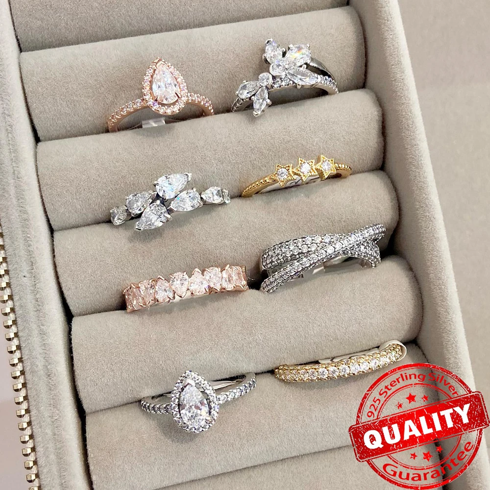 Brilliant And Fashionable 925 Sterling Silver Four-color Rose Gold Blue Eternity Gemstone Ring Niche Couple Jewelry Gift