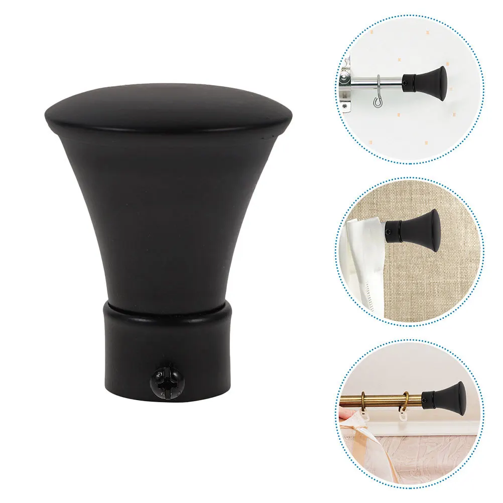

2Pcs Curtain Rod Finials Only Black Iron Ends for Drapery Poles Modern Decorative Cap Stylish Design Curtain Rod Finals