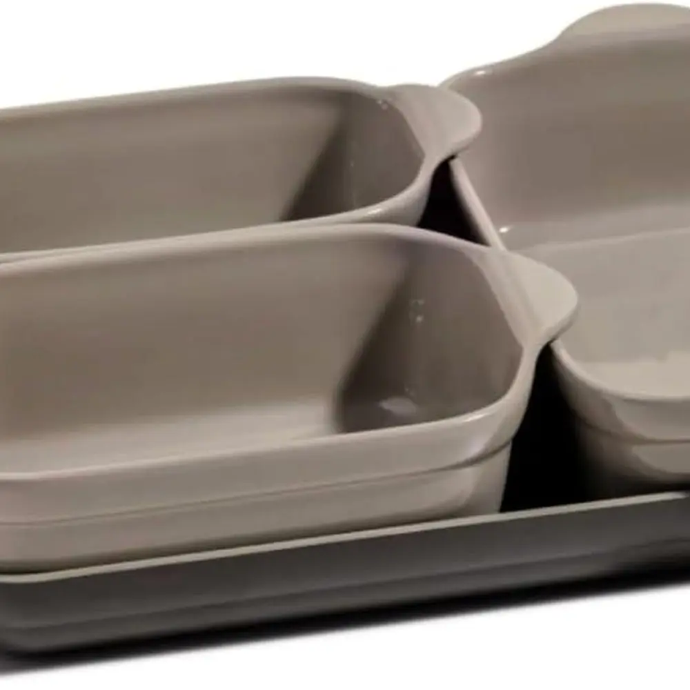 

5-Piece Ceramic Nonstick Bakeware Set - Space-Saving, Oven-Safe, Cast Aluminum, with Oven Pan, Bakers, and Mat for Baking, Roast