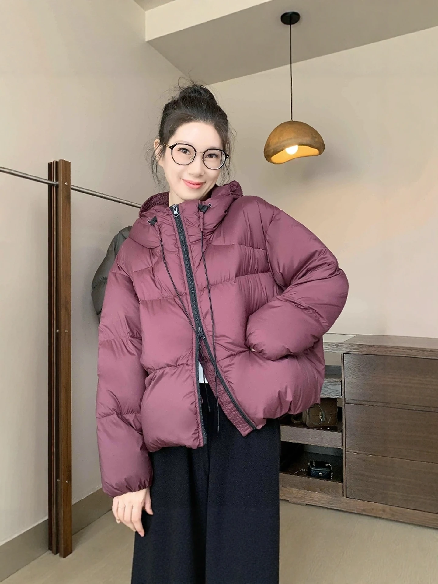 Women's Puffy Hooded down Jaet ort Thi Design Spring Autumn Winter Faion Bread Clothes Outerwear Casual Streetwear