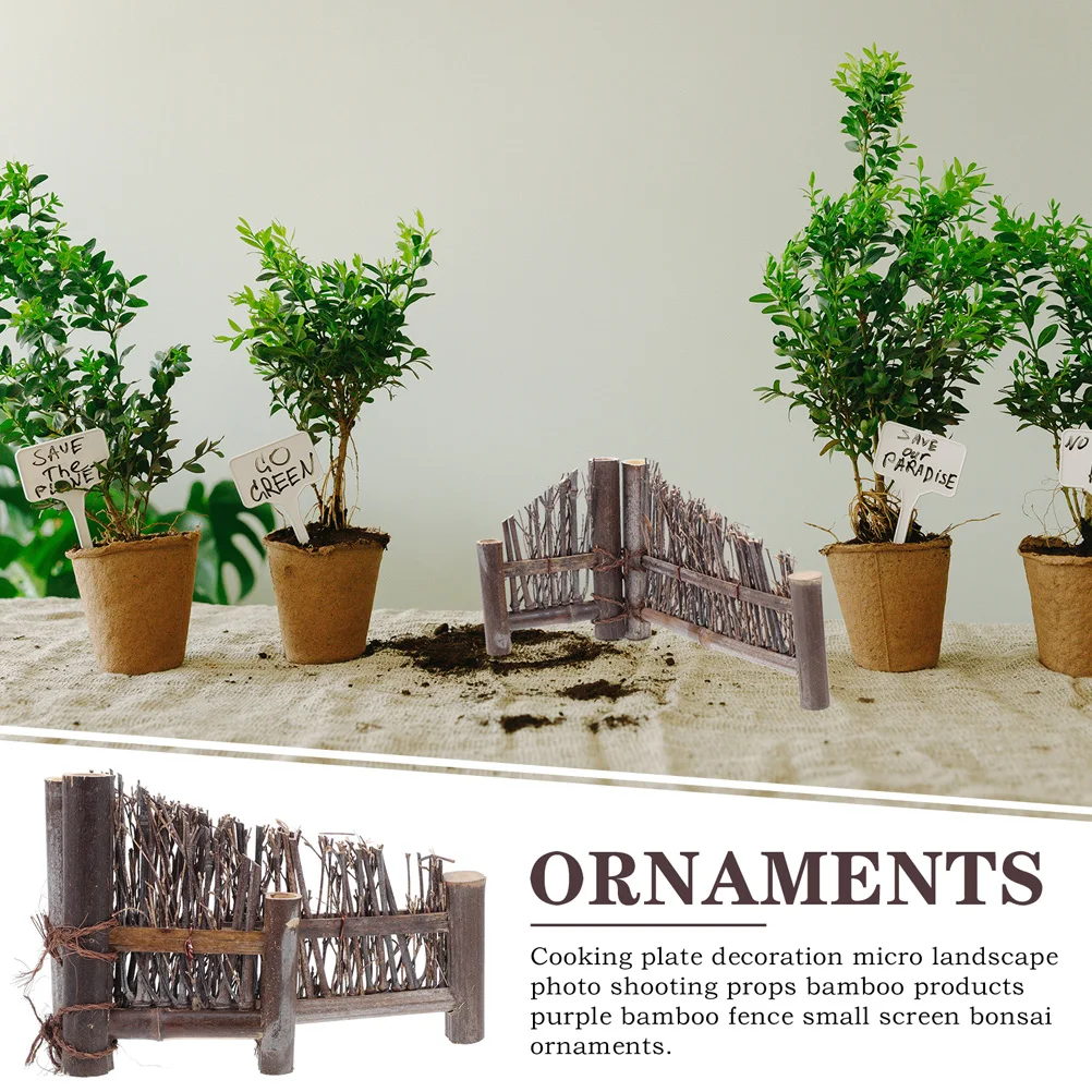 

2 Pcs Bamboo Fence Screen Decorative Mini Decorations Small Model Village Accessories Bonsai Sashimi for Garden