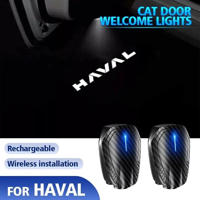 Car Door Welcome Light Wireless Courtesy Lamp Logo Shadow Light Carbon Fiber For Haval Jolion H6 M6 Dargo Raptor F7 H7 H9