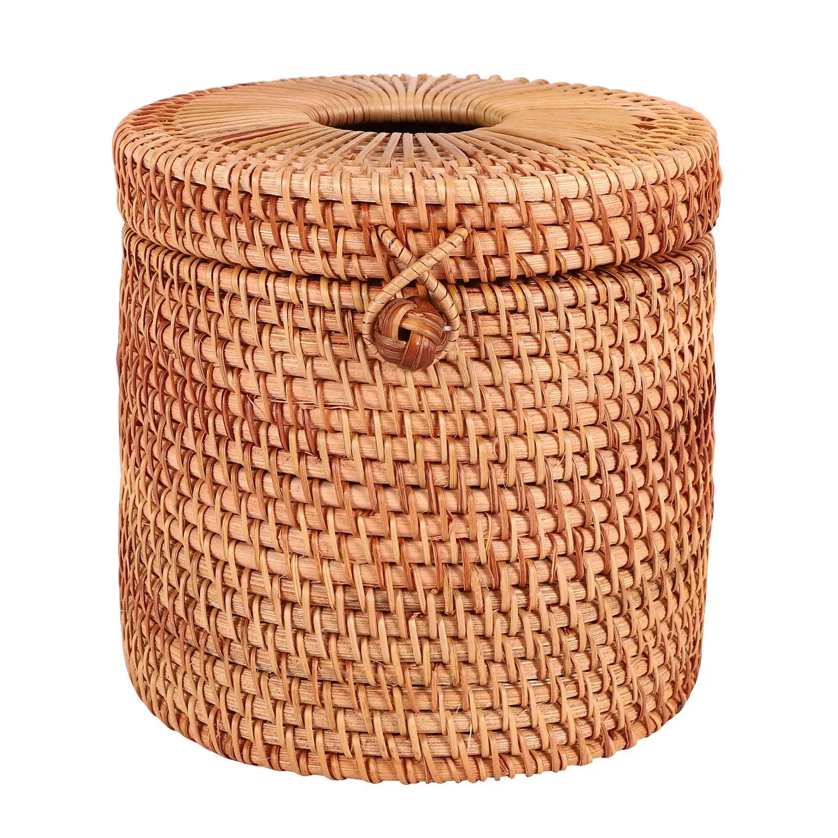 Rattan Tissue Box Toilet Paper Cover Wicker Decorative Holders with Lid for Storage Single Roll and Tissues in Bathroom