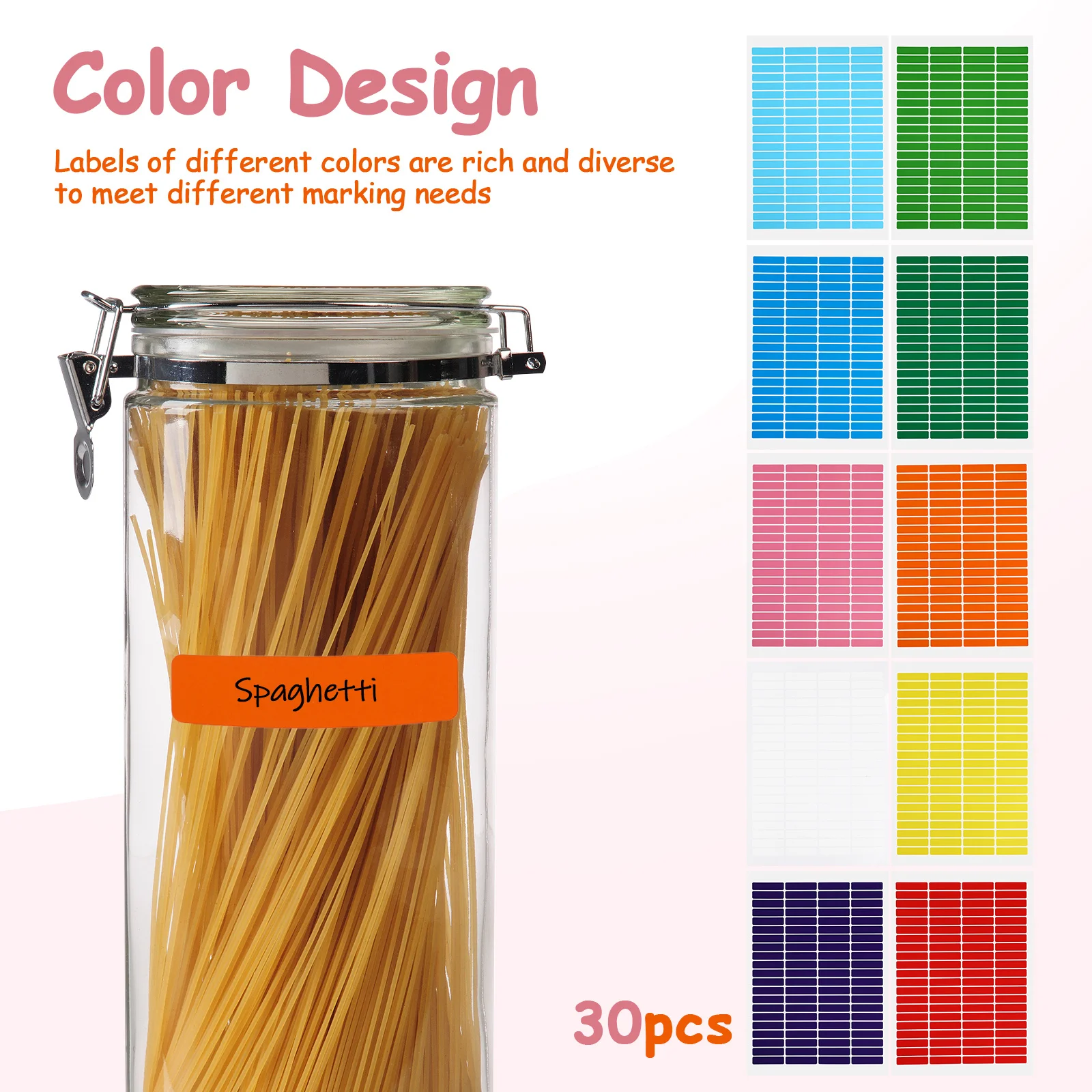 30 ورقة ملصقات ملونة، ملصقات مستطيلة ذات التصاق قوي لحاوية مجلد الملفات، علامة اسم منظمة المخزون