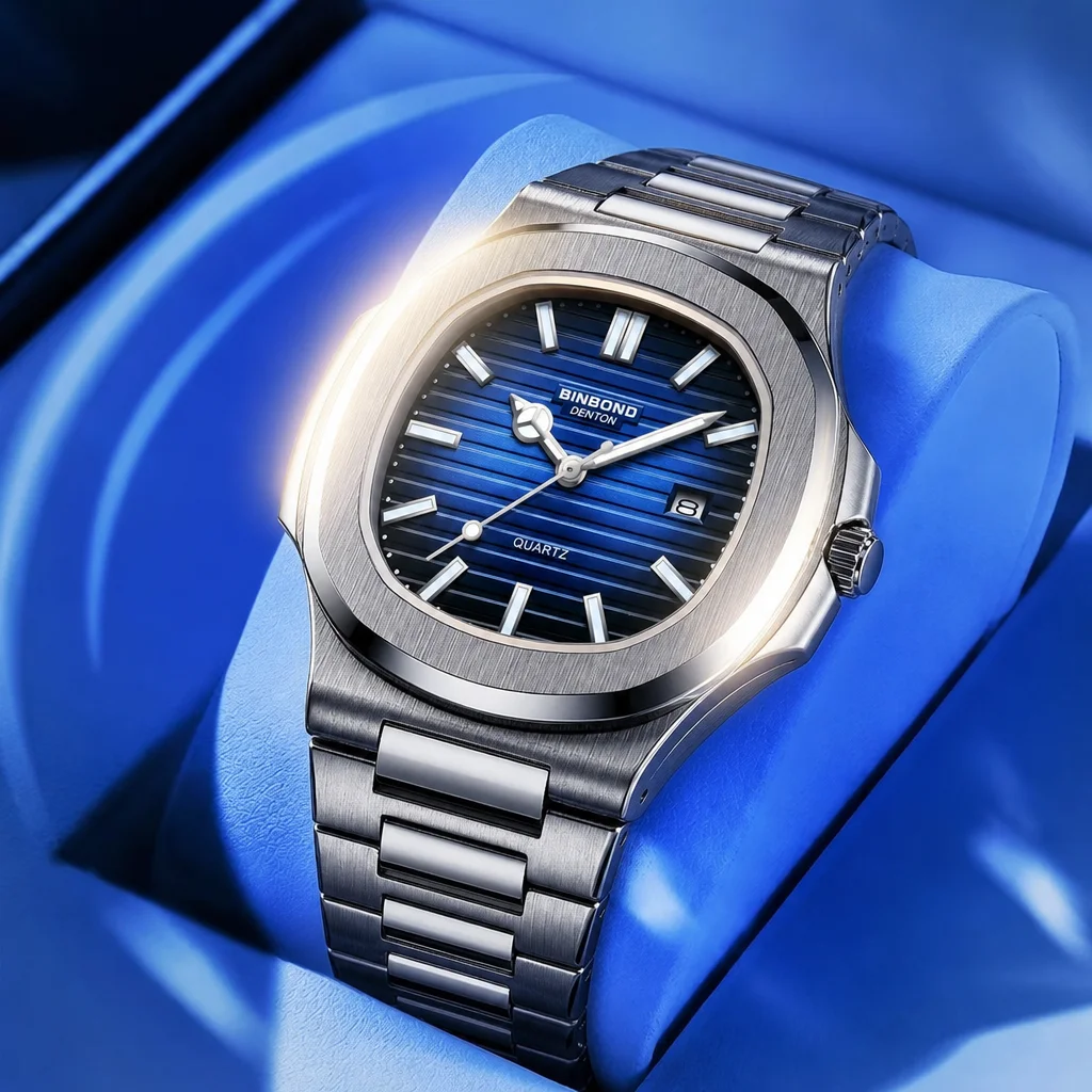 1 Stück Herren Moderne Modeuhr Blaues Gestreiftes Zifferblatt Schlankes Metallarmband Einfache Stilvolle Armbanduhr Casual Business Tägliches Tragen
