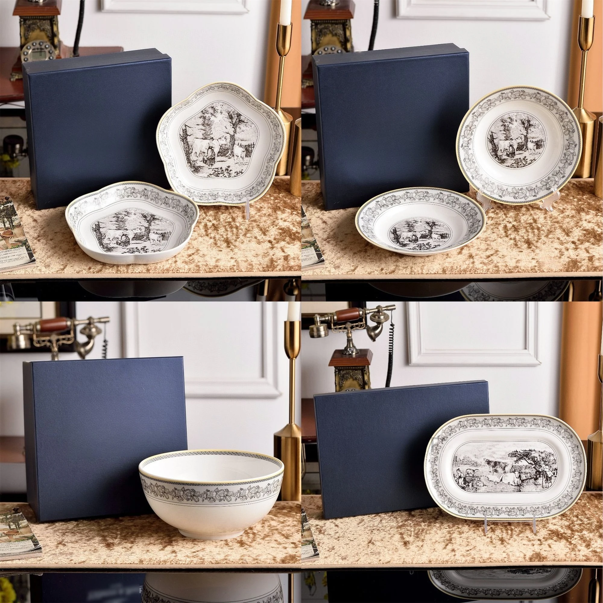 German high-end household tableware set, dishes, bowls, plates, Western food plates, afternoon tea, coffee cups
