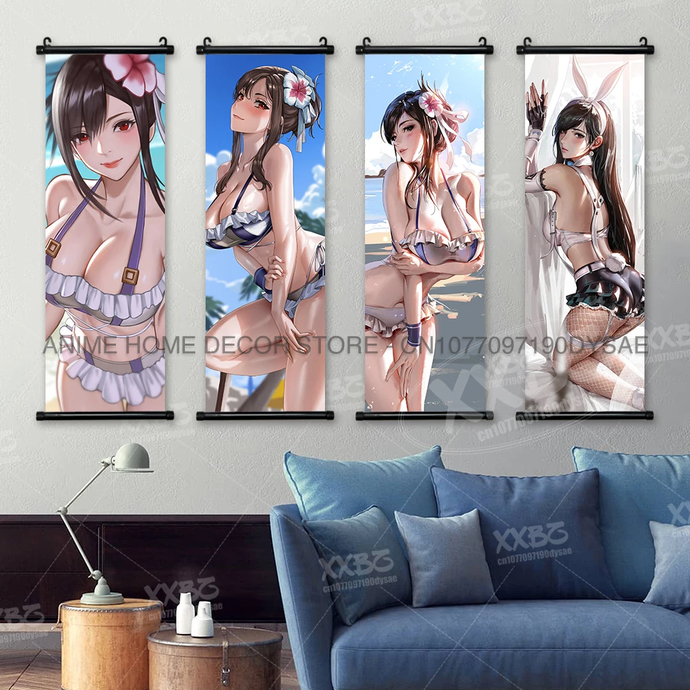 Final Fantasy Poster Tifa Lockhart Hanging Painting Yuffie Kisaragi Scroll Picture Wall Art Game Home Decoration Anime Wallpaper