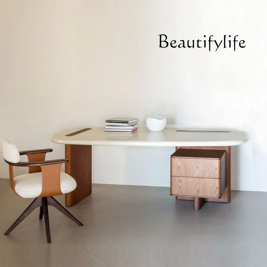 

walnut color desk modern simple high-end Medieval style color matching desk retro designer