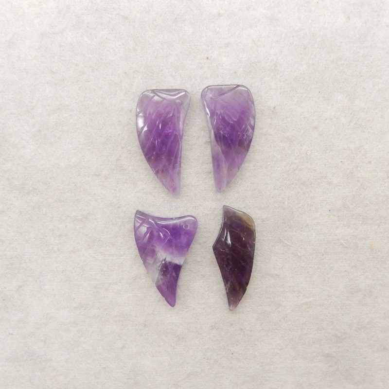4PCS Purple Amethyst Leaf-Shaped Cabochon Gemstone Jewelry Components Set for DIY Accessories 25x17x5mm-10.5g