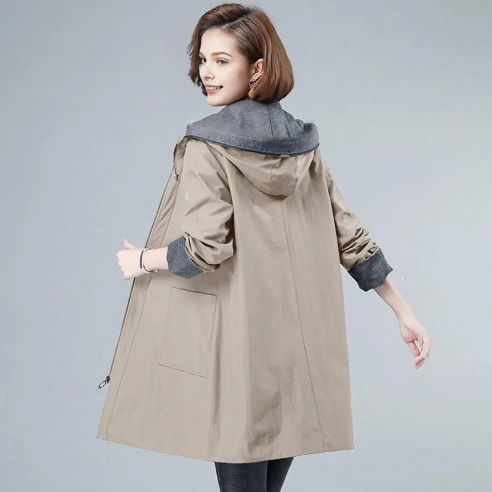 

Женская ветровка с капюшоном, повседневная свободная однотонная куртка с длинными рукавами для занятий спортом на открытом воздухе, весенне-осенняя куртка, ветрозащитное теплое пальто