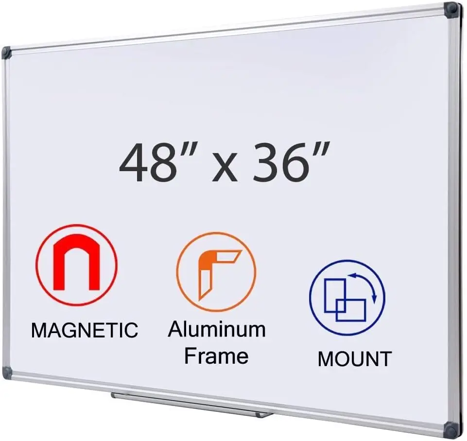 

48x36 Inch Magnetic Whiteboard with Aluminum Frame and Pen Tray for Office, Classroom, Home Use