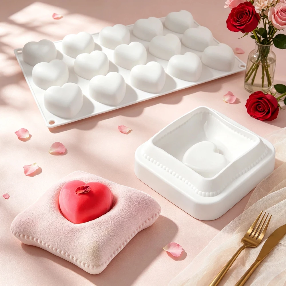 Valentine's Day Heart Shaped Pillow Mousse Cake Silicone Mold Wedding Dessert Candy French Pastry Baking Mold for Sweet Points
