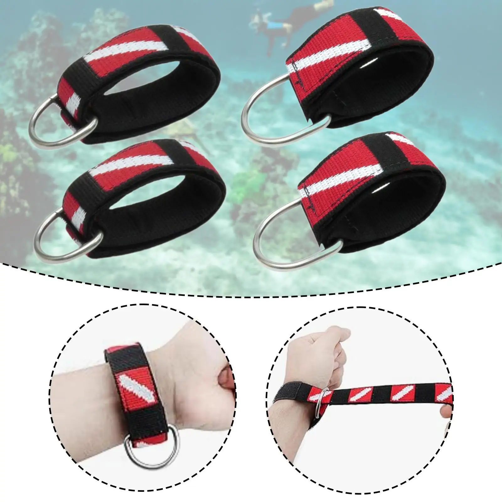 

2x Scuba Diving Wrist Straps Underwater Equipment Adjustable Universal Wrist Band Wristband for Compass Dive Snorkelers