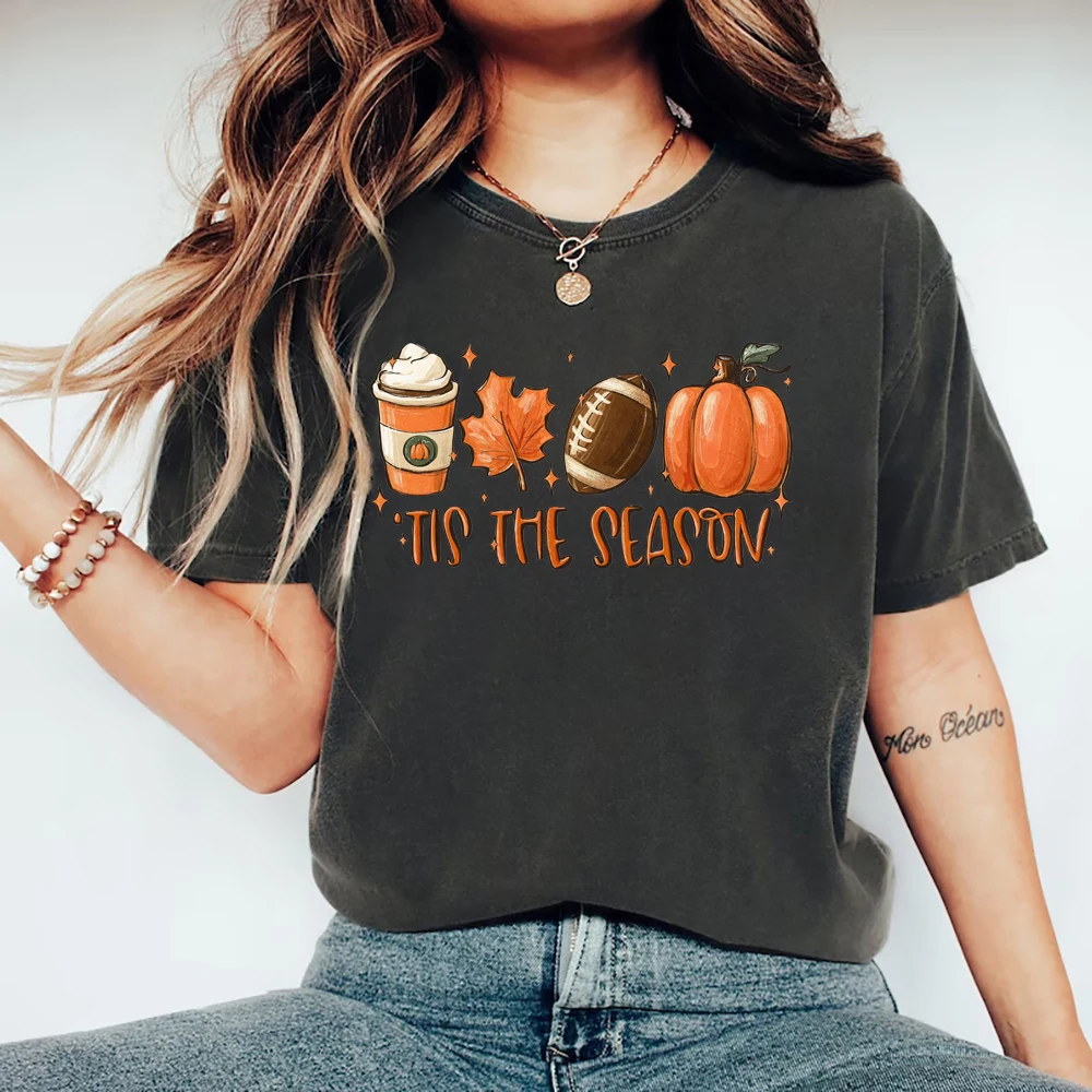 

Tis The Season Fall Coffee T-Shirt Coffee Lovers Tshirt Pumpkin Latte Drink Shirts Unisex Thanksgiving Tee Halloween Tops