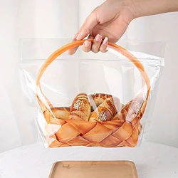 10Pcs Transparent Ziplock Bags Large Transparent Toast Bag Bread Holder Portable Self-Adhesive Pastry Food Packaging Bakery Gift