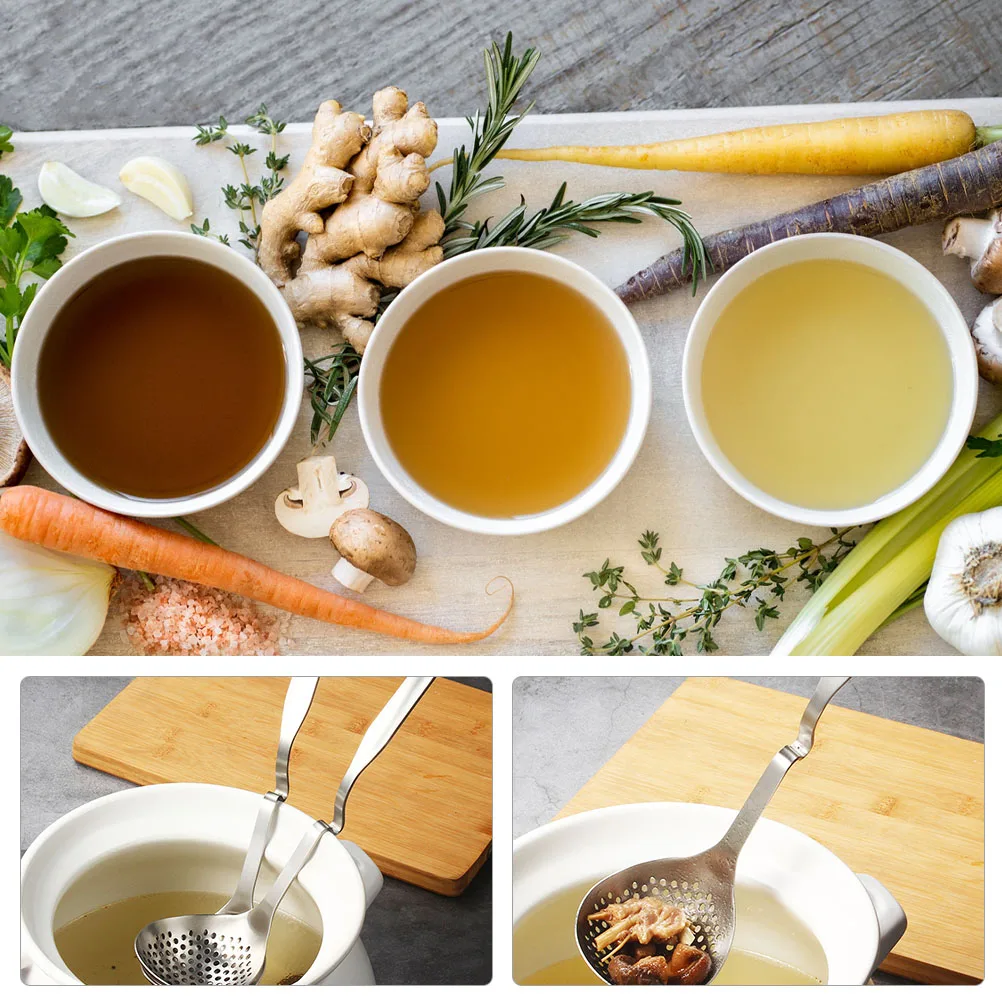 

2Pcs Stainless Steel Wall Spoon Noodle Skimmer Scoop Soup Ladle Slotted Spoon Kitchen Gadgets Home Restaurant Tools