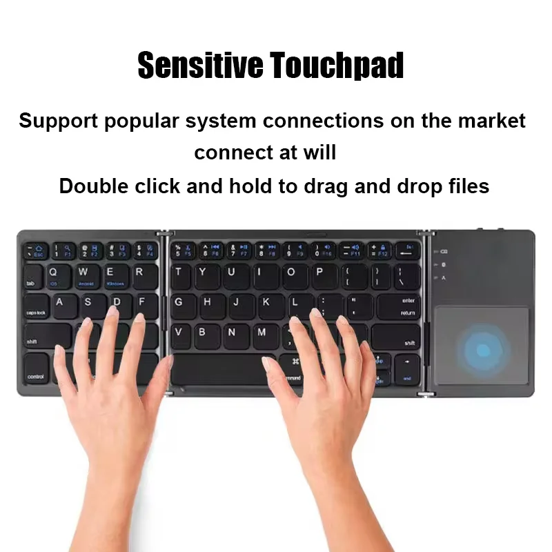 Teclado Bluetooth plegable con panel táctil para IOS Android Windows Office Mini teclado inalámbrico almacenamiento tres sistemas Universal