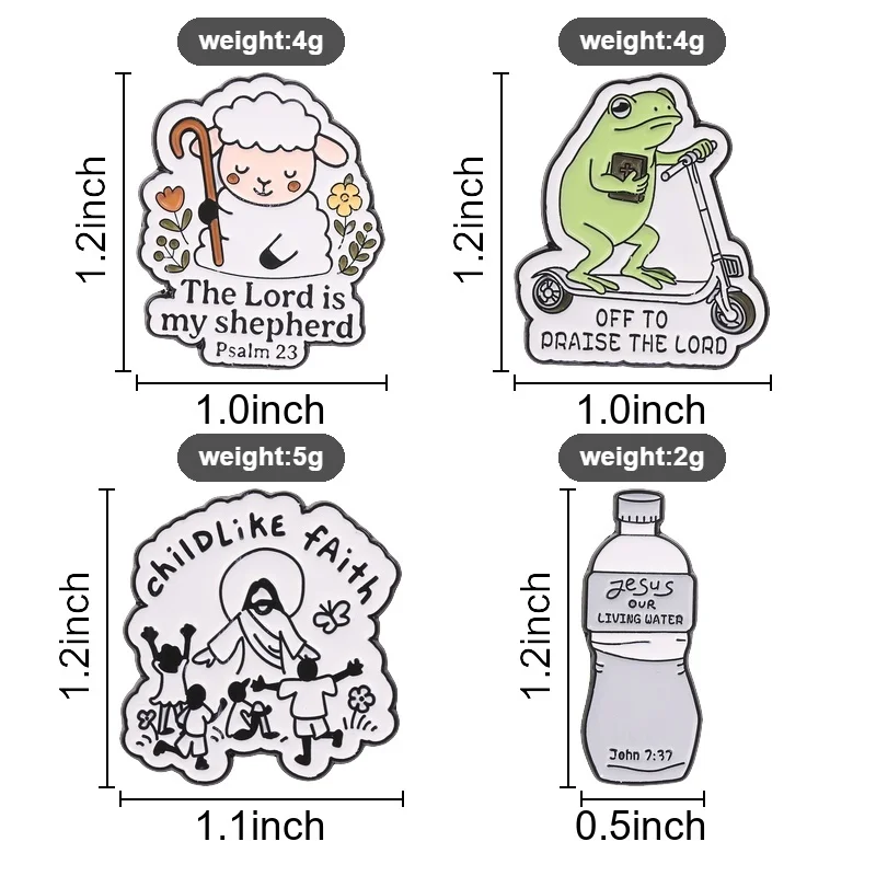 Bible Verse Enamel Pins Christian Faith Brooches Jesus Living Water Badges Frog Sheep Religious Jewelry Gift for Friends
