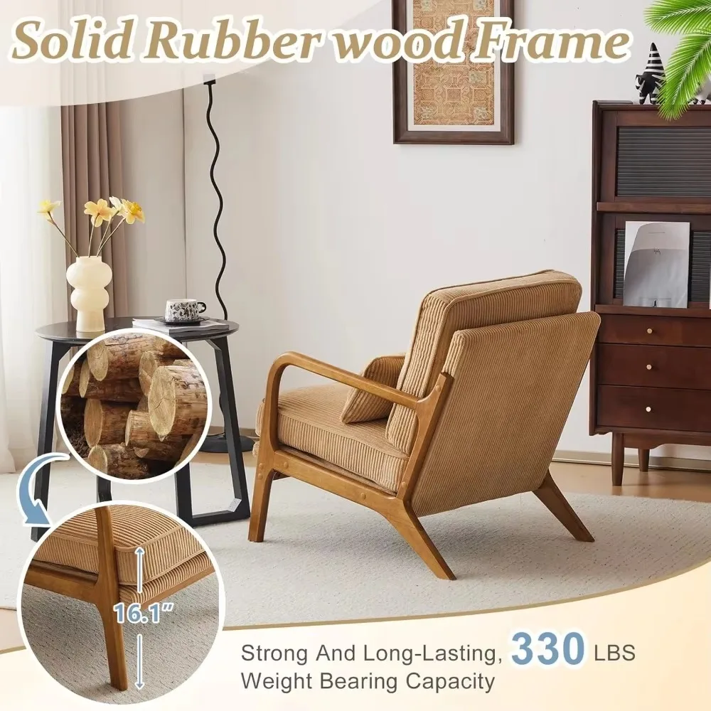 Upgraded premium corduroy upholstery chairs, upholstered armchairs, solid wood comfortable reading chairs with lumbar pillows