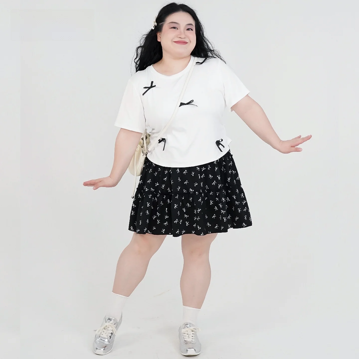 

plus Size Knot Set Slimming Versatile Fat MM Summer Collection Comfortable Fit Polyester Blend Elastic Waisand