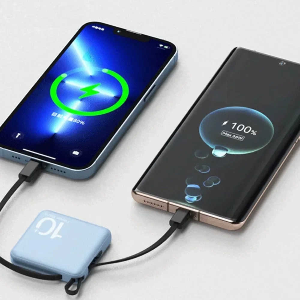 Mini banco de energía de 10000mAh, batería externa portátil con Cable incorporado, baterías de repuesto para iPhone 14, Samsung, Xiaomiung