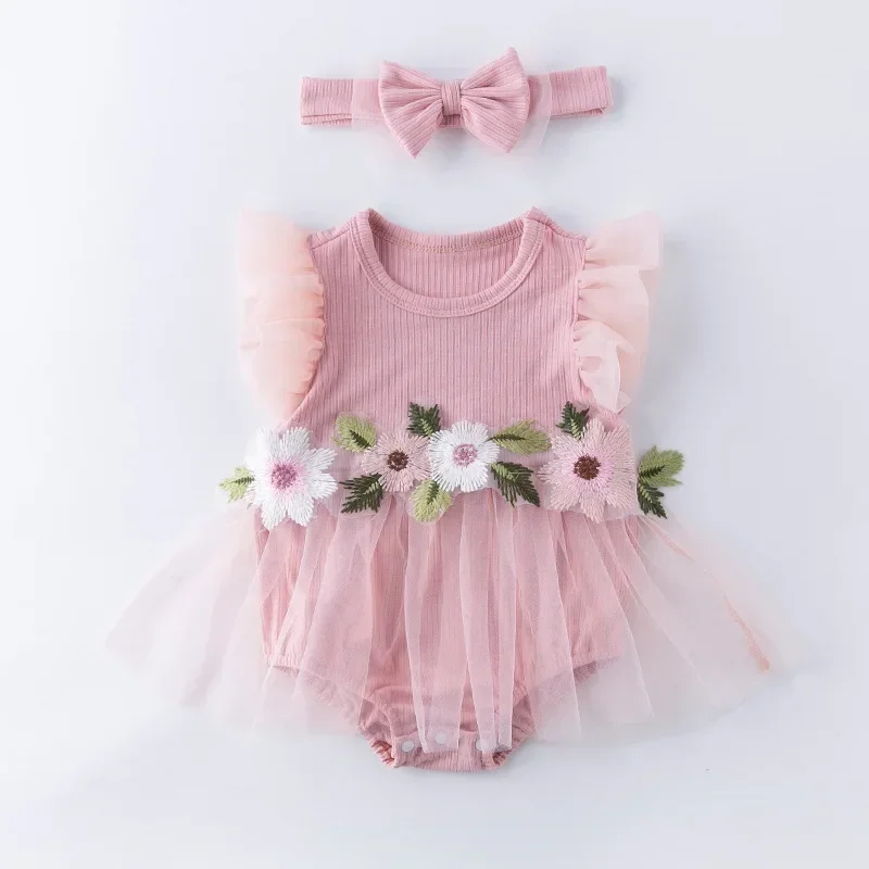 3 Months Newborn Romer Baby Girl Outfit Set Photography Romper Flower Toddler Infant Baby Clothes One Year Baby Romper Dress