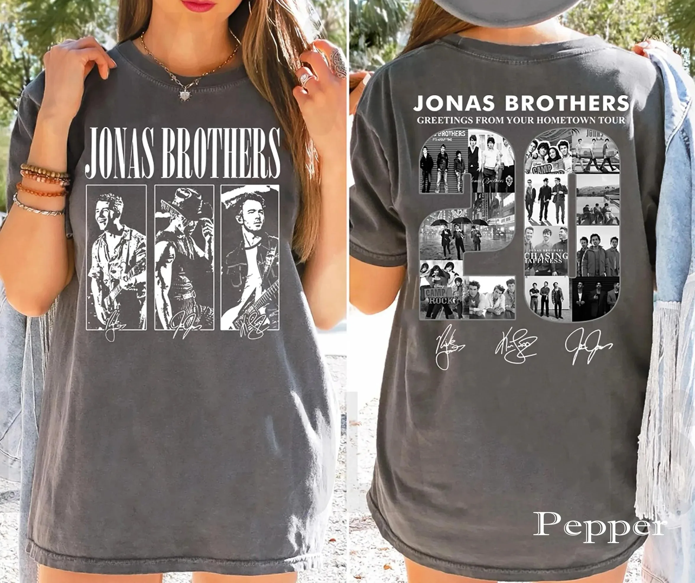 Vintage 20th Anniversary of Jonas Brothers T-Shirt Oversized Streetwear Men Women Living The Dream Tour Shirt Merchandise Tee