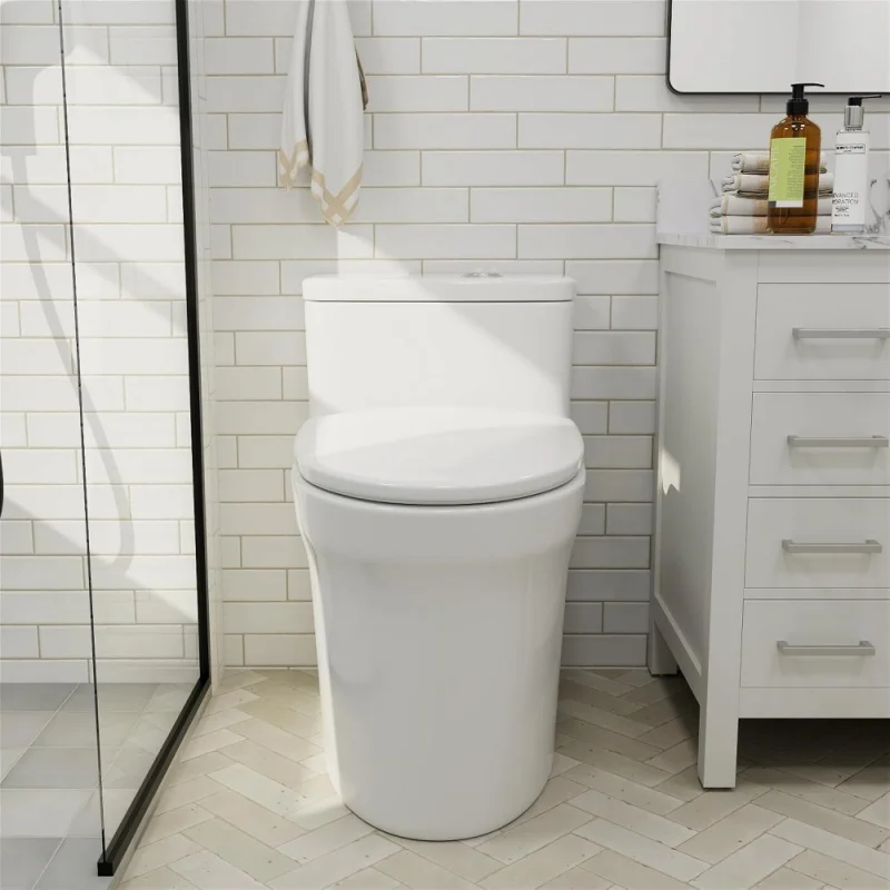 Dual Flush Toilet With 17.7 Inch ADA Seat Height,Elongated Standard One Piece Toilet With Powerful Flushing