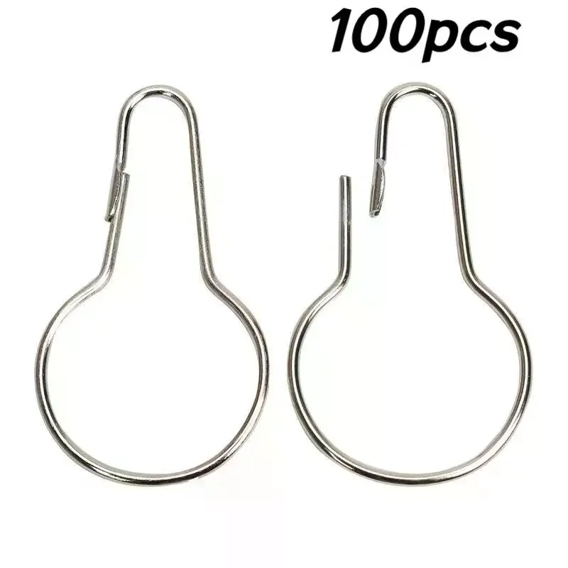 100pcs Metal C Ring Hook with Lock Gourd Type Shower Curtain Hook Rust Proof Wall Storage Accessory for Bathroom Curtain