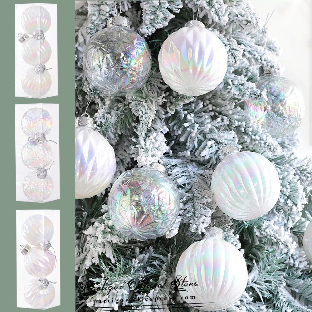 

3Pcs/Box Christmas Ball Pendant Transparent Snowflake Diamond Xmas Tree Hanging Ornaments Navidad Gift New Year Home Party Decor