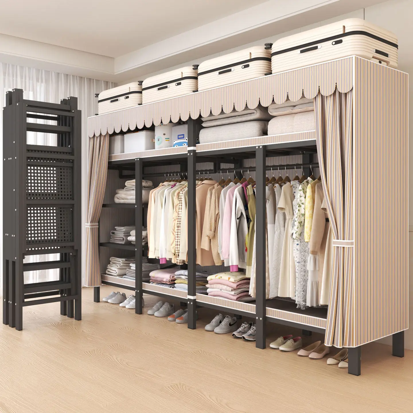 Installation-free Folding Simple Cloth Wardrobe Household Bedroom Thickened and Bold Strong and Durable 2026 New Steel Wardrobe