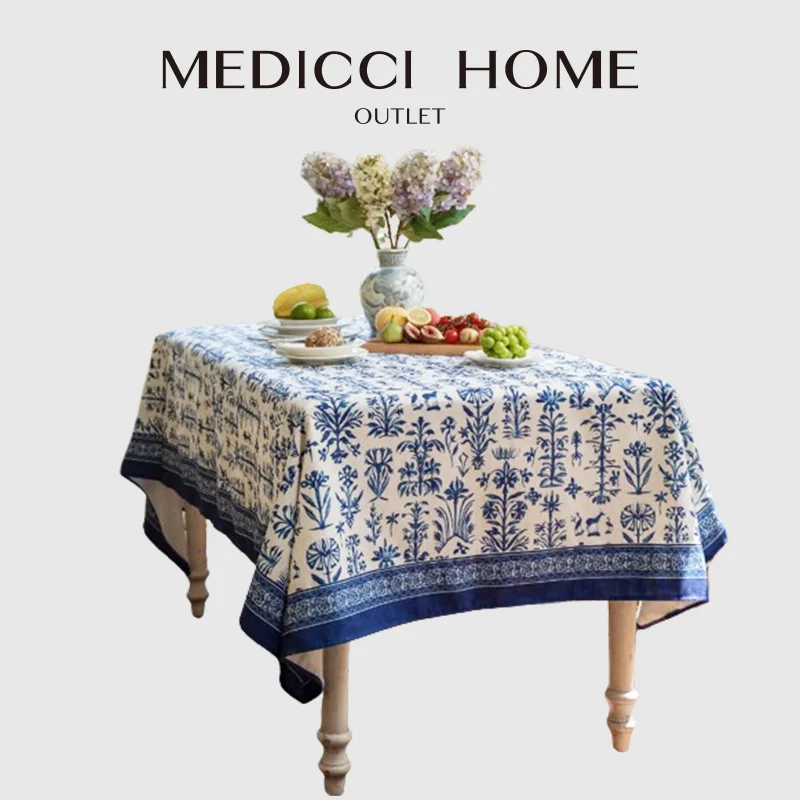 Medicci Thuis Oosterse Keramische Bloemenpatronen Luxe Tafelkleed Frans Retro Indigo Tafelkleed Overlay Voor Eetkamer Keuken