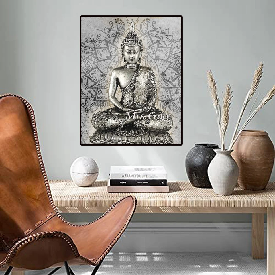 Diamond Embroidery Mandala Vintage Meditation Buddha Mosaic 5D Rhinestones Diamond Painting Portrait Cross Stitch Home Decor