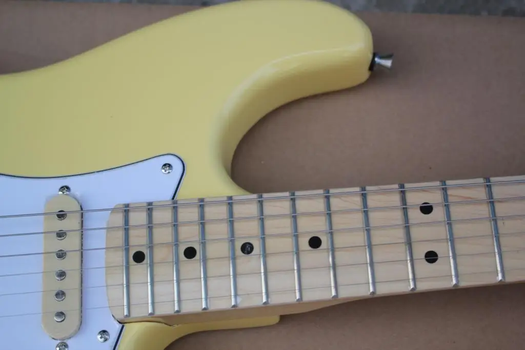 Chinese guitar factory custom new retro yellow Electric Guitar with Big headstock Cream pickup and knob Maple Fretboard 8pai