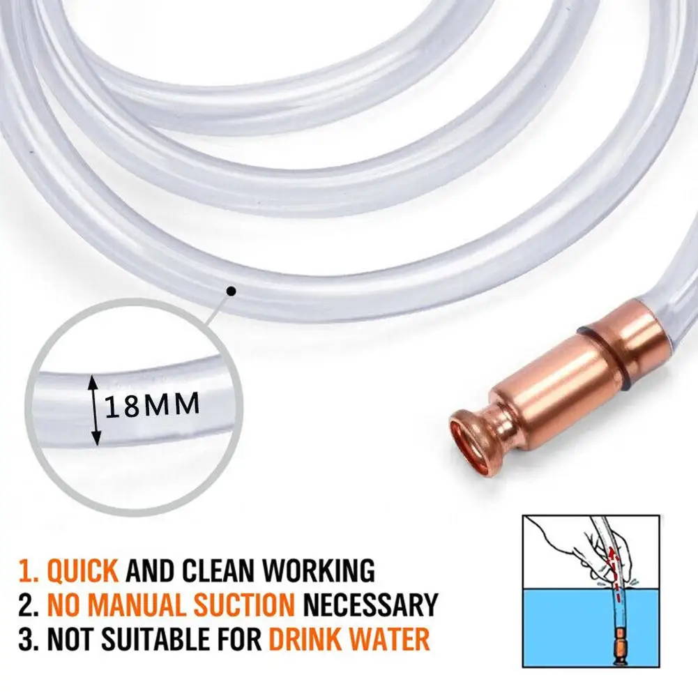 Picture 4: Copper Siphon Pump Flow Rate for Water Fuel Paint Transfer Built In Hand Pump Hose Set Options No Mouth Siphoning Required