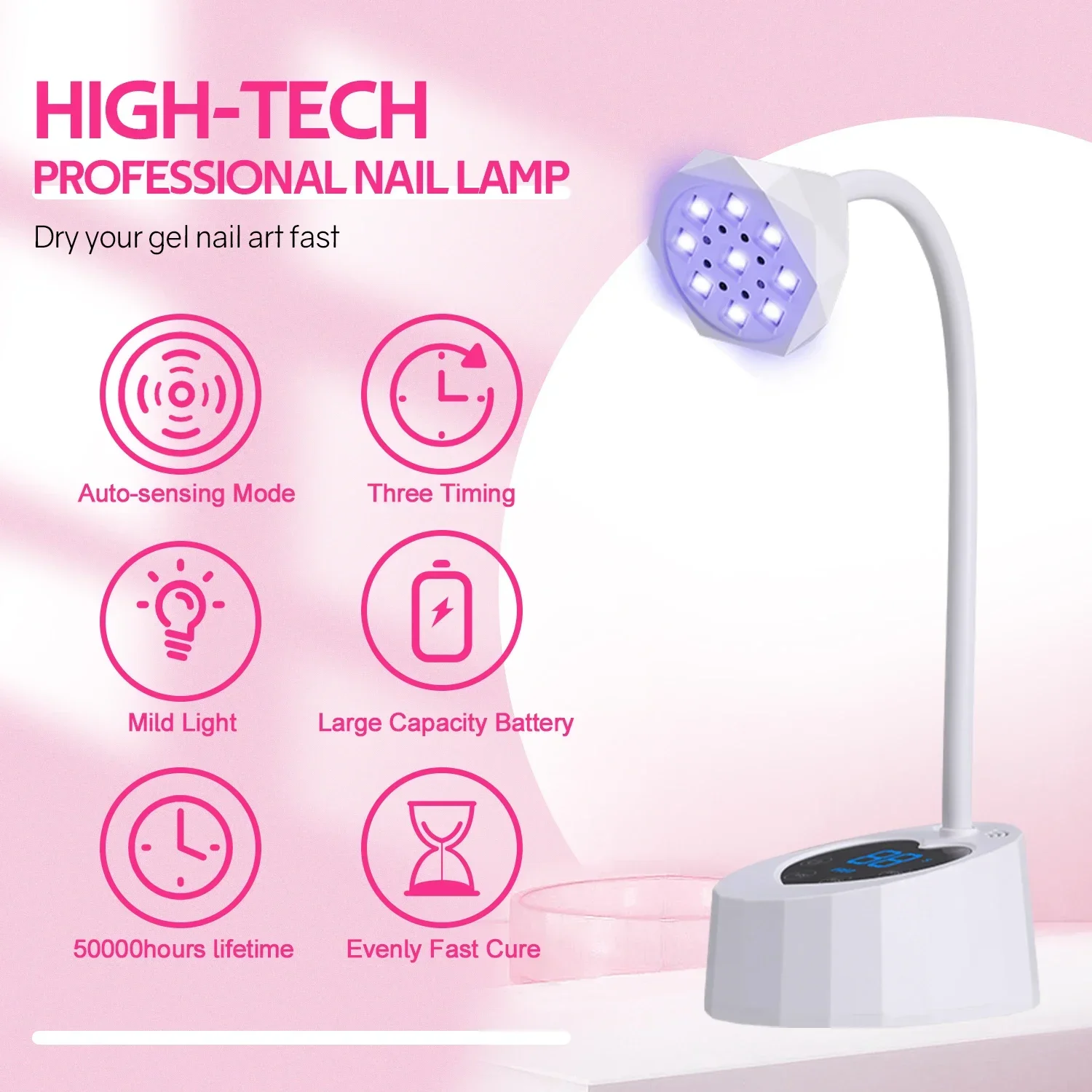 Draadloze Nagellamp Led UV-Nageldroger Oplaadbare Automatische Detectie-Aanraakbediening Sneldrogend Nagellampje 360 ° Buigbare Tafellamp