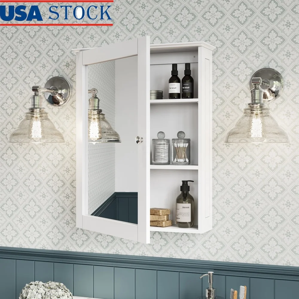 

Wall Mount Bathroom Medicine Cabinet with Mirror Adjustable Shelves Storage Organizer Toiletries and Makeup Soft Close Hinges