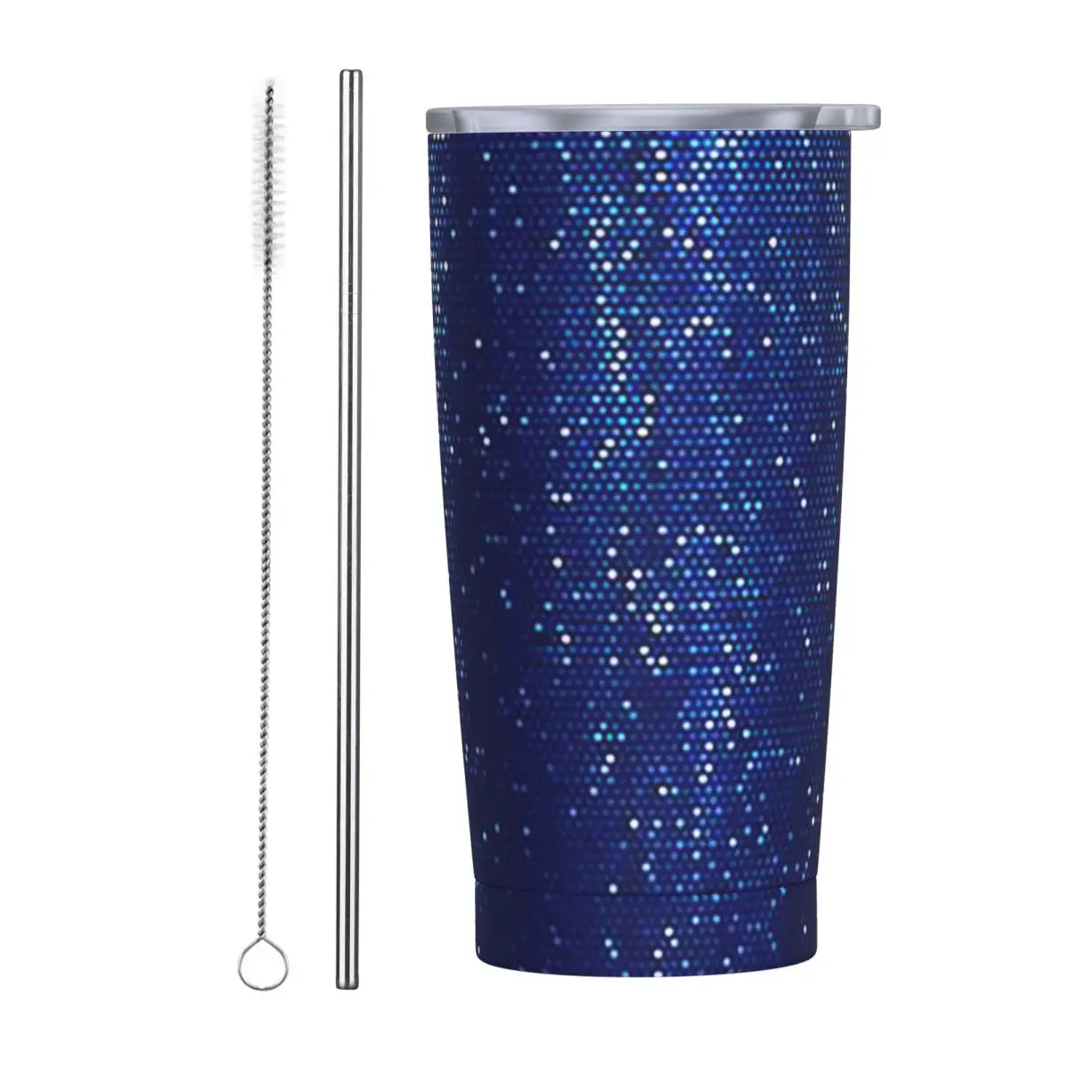 Abstract Cosmic Rain On Blue Blurred Background Stainless Steel Tumbler Vacuum Insulated Mug Thermal Cold Cup Straws With Lid