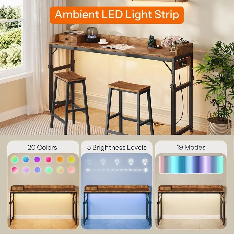 طاولة فوق السرير بعجلات، طاولة دوارة مع منافذ وشريط إضاءة لسرير كوين، ودرج مكتب متنقل وسرير قابل للتعديل H #5