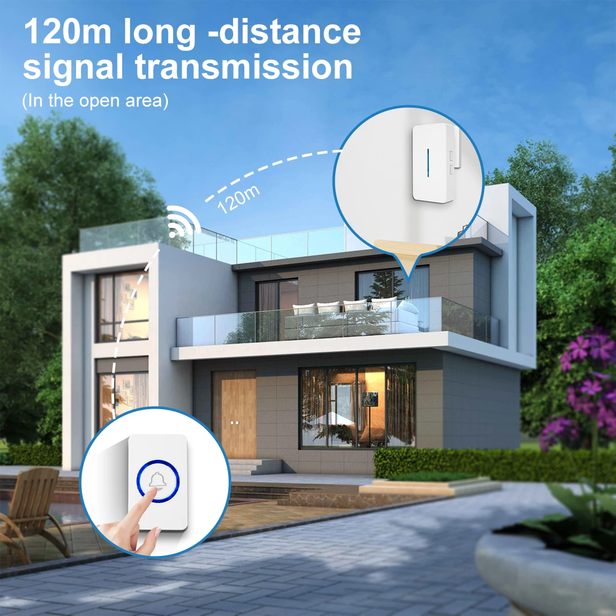 Wireless Doorbell Life Waterproof 4 Gears Adjustable Volume 61 Songs Melodies 150m Long-Distance Remote Home Welcome Door Bell