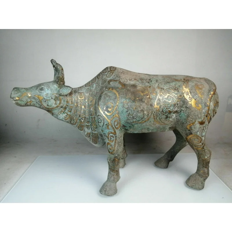 14.4'' China Antique Bronze Statue ancient Old Brass animal cattle Sculpture