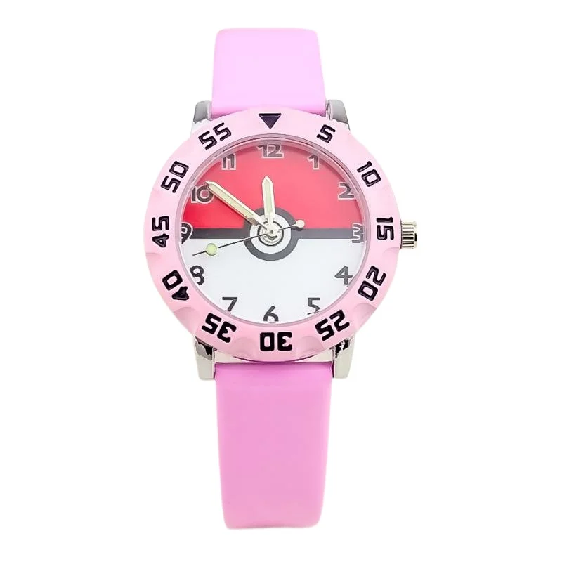 Miniso Anime Cartoon Pokemon Poké Ballen Ronde Quartz Jongens Meisjes Student Horloge Kinderen Lederen Riem Horloge Kerstcadeaus