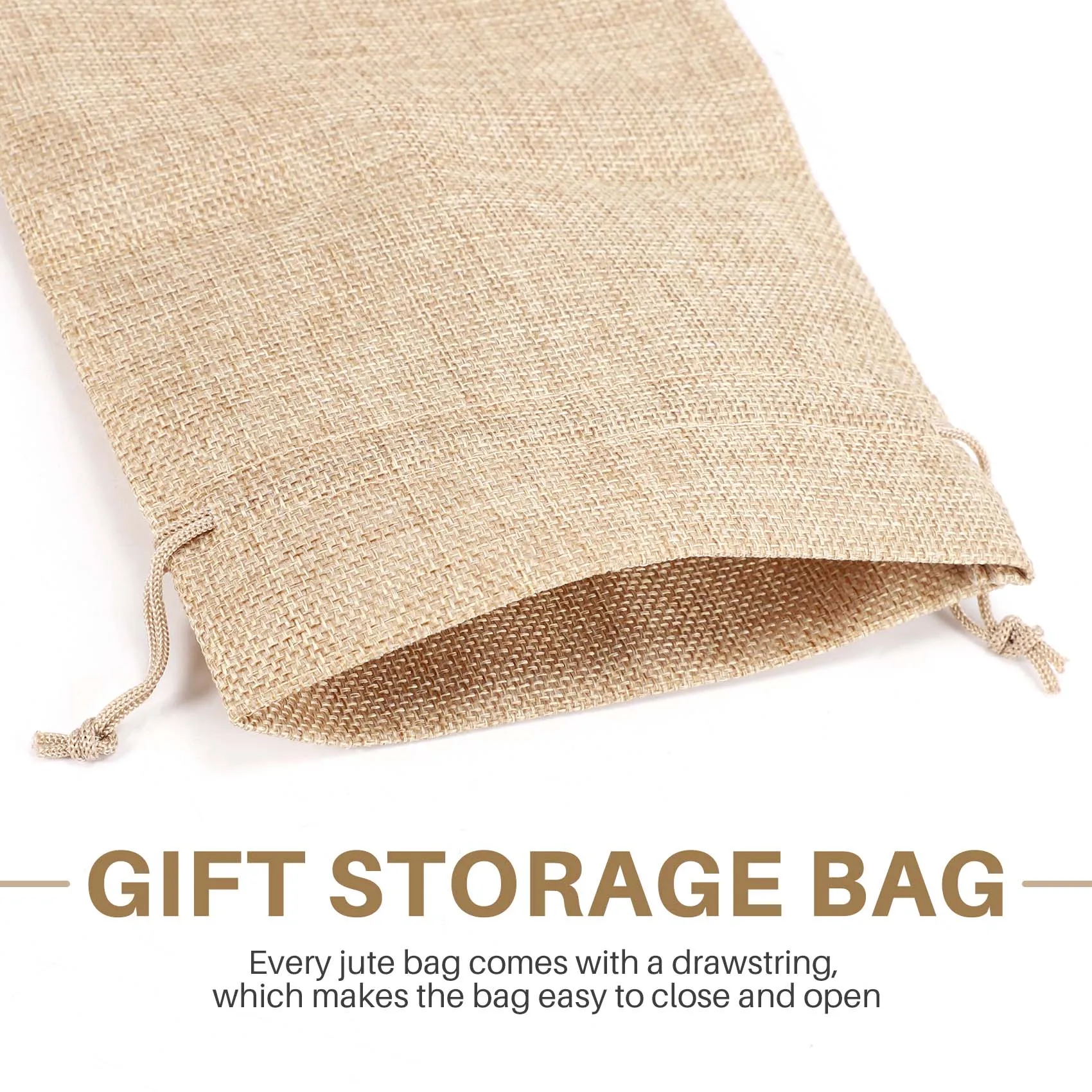 N38R_10pcs Jute Wine Bags, 14 x 6 1/4 inches Gift Bags with Drawstring