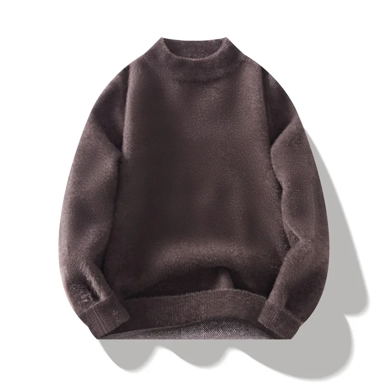 

2023 Winter New Warm and Thickened Mink Fleece Sweater Round Neck Loose Sweater Solid Large Knit