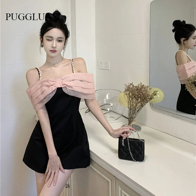 Summer Sweet Party Women Dress Vintage Slash Neck Bow Backless Dress Robe Female Sundress Retro Strap Evening Dress Vestido