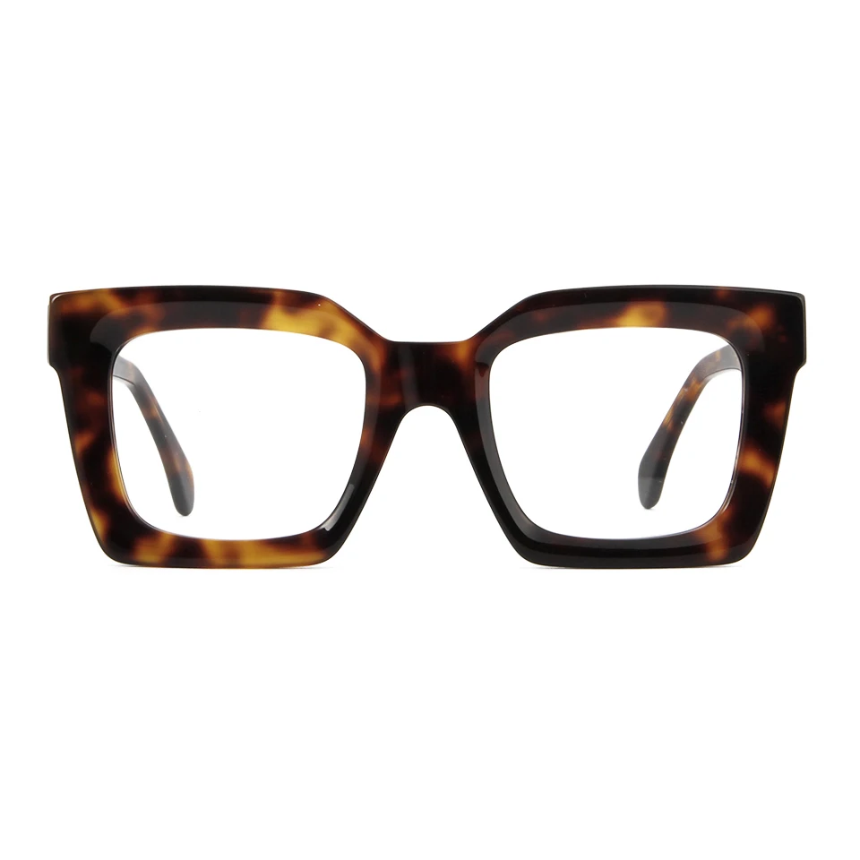 Oversized Thick Square Acetate Eyeglasses Frame Women Retro Tortoise Shell Clear Lens Optical Glasses Rivet Prescription Eyewear
