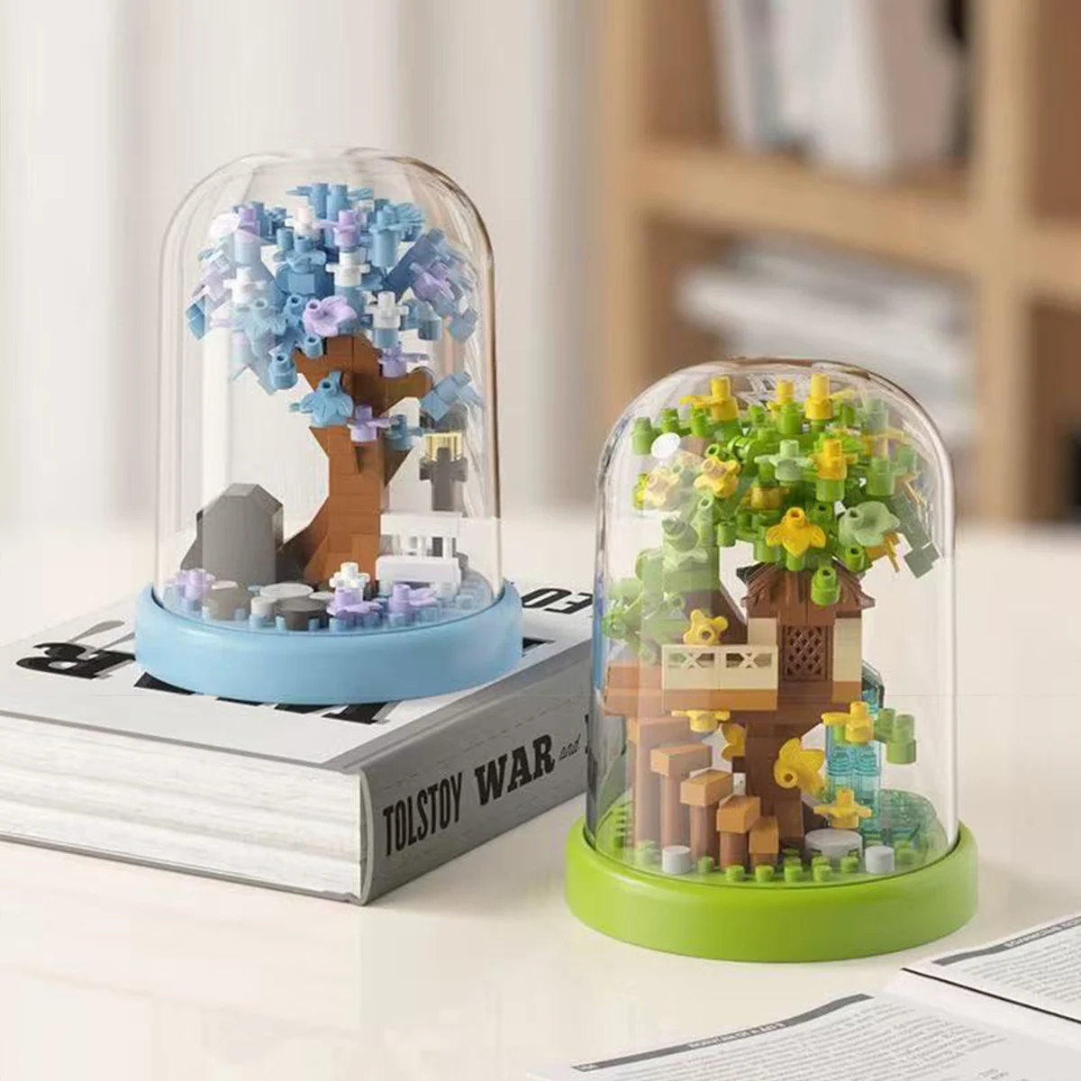 Maison dans les arbres quatre saisons, blocs de construction, vue sur la rue, Micro particules, jouet éducatif, modèle cadeau