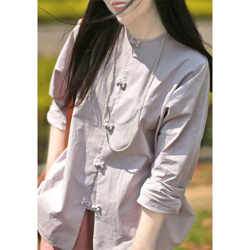 

Ele Pure Cotton Plum Blossom Button by Hua Zhi Xing u Mountain Scenic Beau Breathable Long Sve Daily Wear